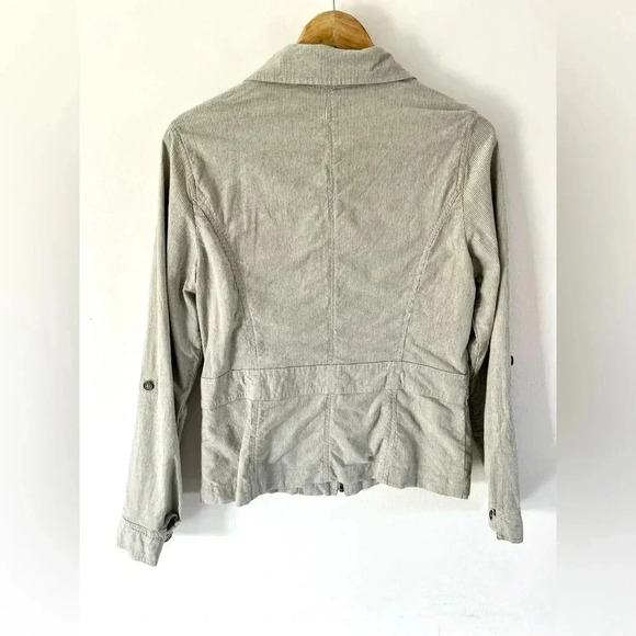Coldwater Creek Shaped  Zip-Up Lightweight Striped Cotton Blend Roll Tab Jacket - Picture 7 of 11